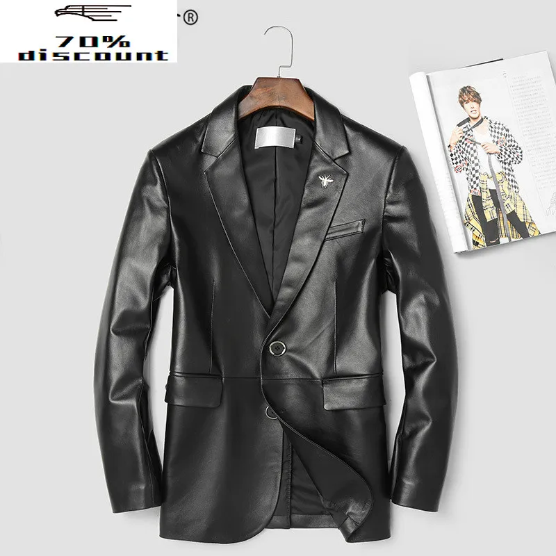 

AYUSNUE 2020 Real Leather Jacket Men Spring Autumn 200% Sheepskin Coat for Men Genuine Leather Jackets Blazer 3922 KJ3003
