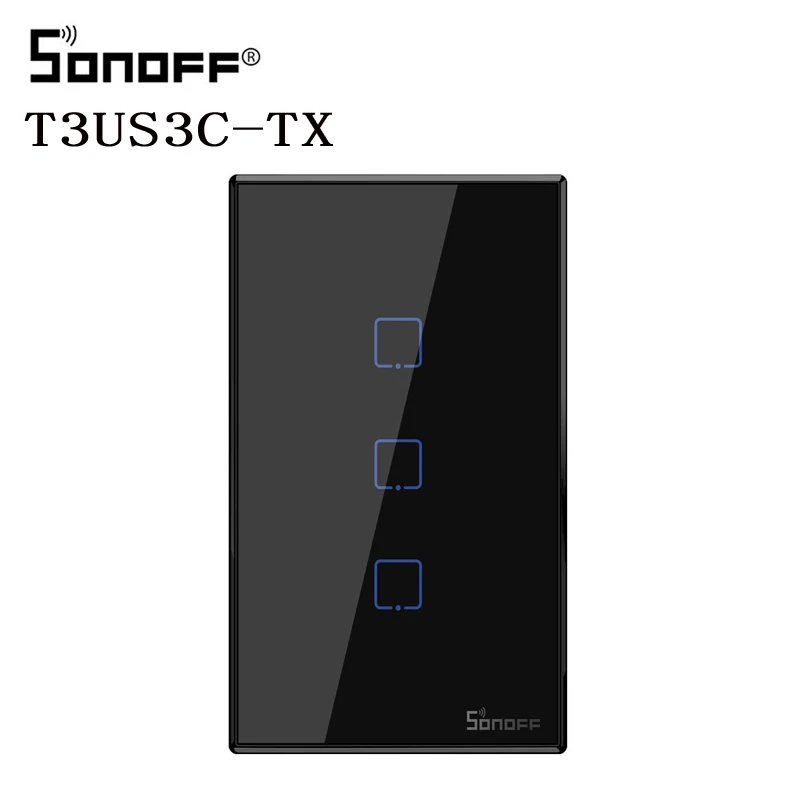 TX T3 US 3C Интеллектуальный выключатель света Sonoff TX T2/T3 нам 1/2/3 интеллектуальный пульт дистанционного управления Управление Wifi светильник с таймером настенный выключатель сенсорный переключатель RF433mhz переключатель работы с Alexa - Комплект: TX T3 US 3C