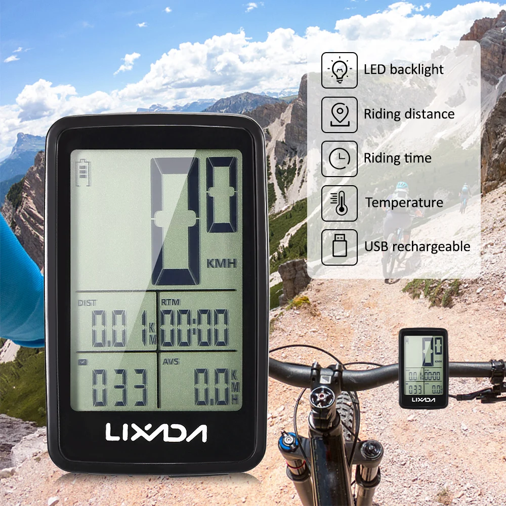 

Lixada Outdoor Cycling LCD Display Computer USB Rechargeable Wireless Bicycle Speedometer Odometer bike speedometer 11 Functions