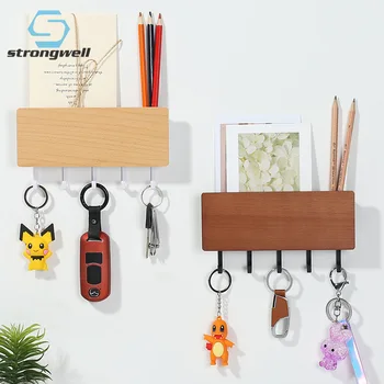 

Strongwell Nordic Wooden Door Back Storage Rack Wall Hook Simple Space Saving Hooks Key Hanger Vintage Home Decoration