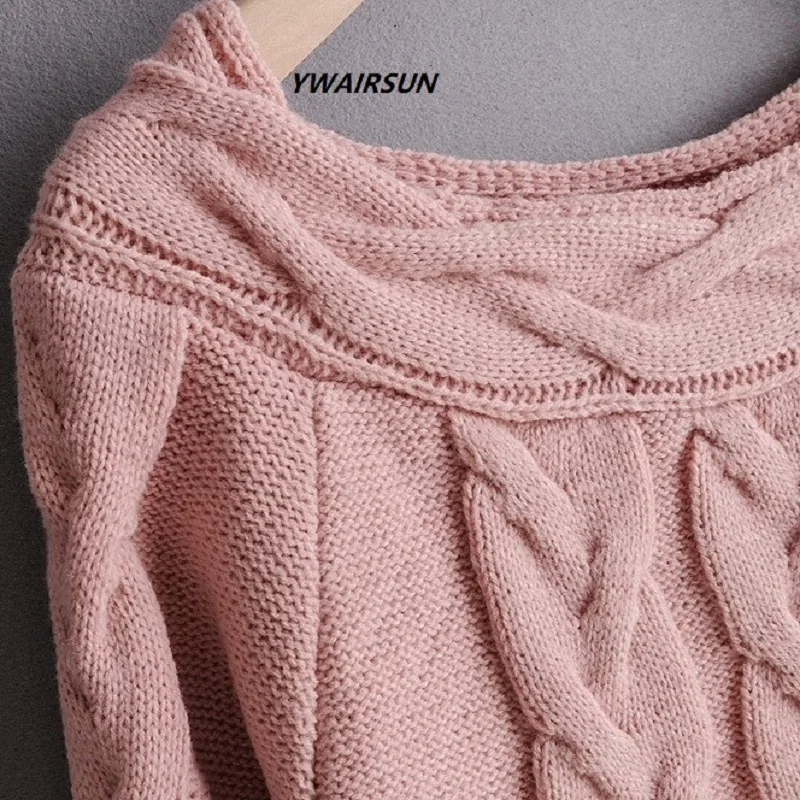 Ywairsunknitts европейский и американский стиль осень и зима с длинными рукавами с одним вырезом без бретелек твист свитер пуловер женский