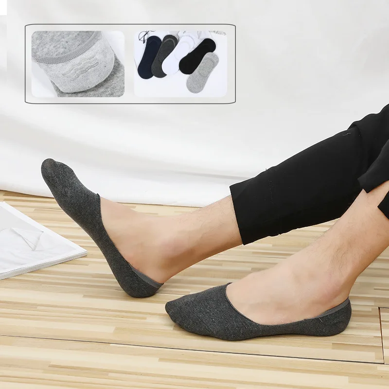 5 Pairs/batch Fashion Boat-shaped Men's Socks Summer And Autumn Silicone Breathable Invisible Cotton Socks Ankle Slippers Socks