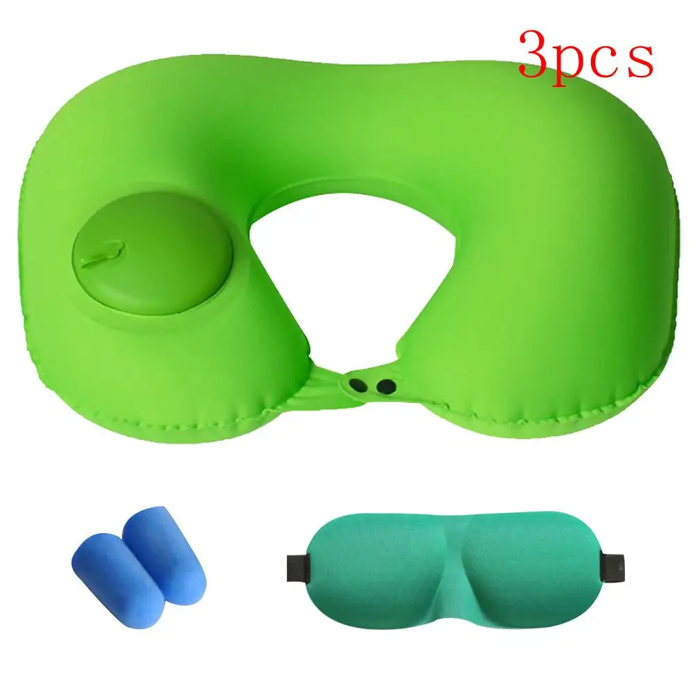 green 3pcs 1/3 шт. надувной шейный подушка секс U u-образная Подушка под шею надувная подушка на открытом воздухе подушка для путешествий с затычками для Eyemask - Цвет: green 3pcs