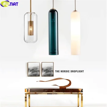 

FUMAT Stained Glass Pipe Tube Pendant Lamp Electroplate Gold Color Frame Glass Lampshade Hanging Light Fixture Decor Art Lighti