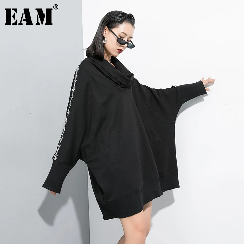 

[EAM] Loose Fit Long Oversized Sweatshirt New High Collar Long Sleeve Women Big Size Fashion Tide Autumn Winter 2019 1D654