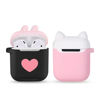 

Pink Cat Cartoon Silicone Bluetooth Earphone Case for Apple AirPods Ultra-thin Cute Protection Cover Combination With Ring