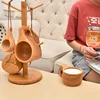 Kuksa Rubber Wood Water Cup, Portable Coffee Mug with Handle, Cowhide Rope Hook, Juice Milk Beer Tea Cup, Outdoor Drinkware 2