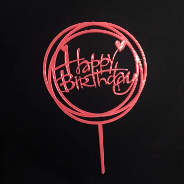 Украшение для торта «С Днем Рождения» Топпер акриловая русская французская буква золото серебро кекс флаг на день рождения принадлежности для выпечки - Цвет: Plastic round pink