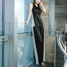 Aliexpress - Pant Suits For Women Plus Size 45-75kg Summer New Irregular V-Neck Tank Top + Simple Patchwork Wide Leg Trousers 2 PCS Set