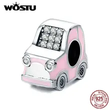 WOSTU прекрасный 925 пробы серебряный розовый автомобиль шарик циркония Шарм Подходит браслет кулон шарик для изготовления ювелирных изделий CQC1380