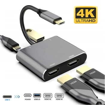 

Type C HDMI Adapter 4K USB C to Dual HDMI USB 3.0 PD Charge Port USB-C Converter Cable for MacBook Samsung Dex Galaxy S10/S9