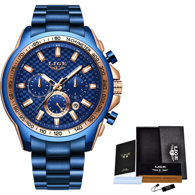 Lige Mens Watches Military Sport Watch For Men Fashion Business Watch Stainless Steel Waterproof-6
