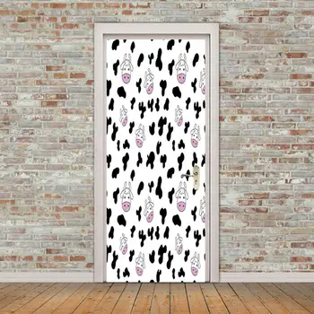 

3D Step Door Sticker DIY Selfadhesive Wall Decals Cow Mural Waterproof Wallpaper Black White Poster Print Art Picture Home Decor