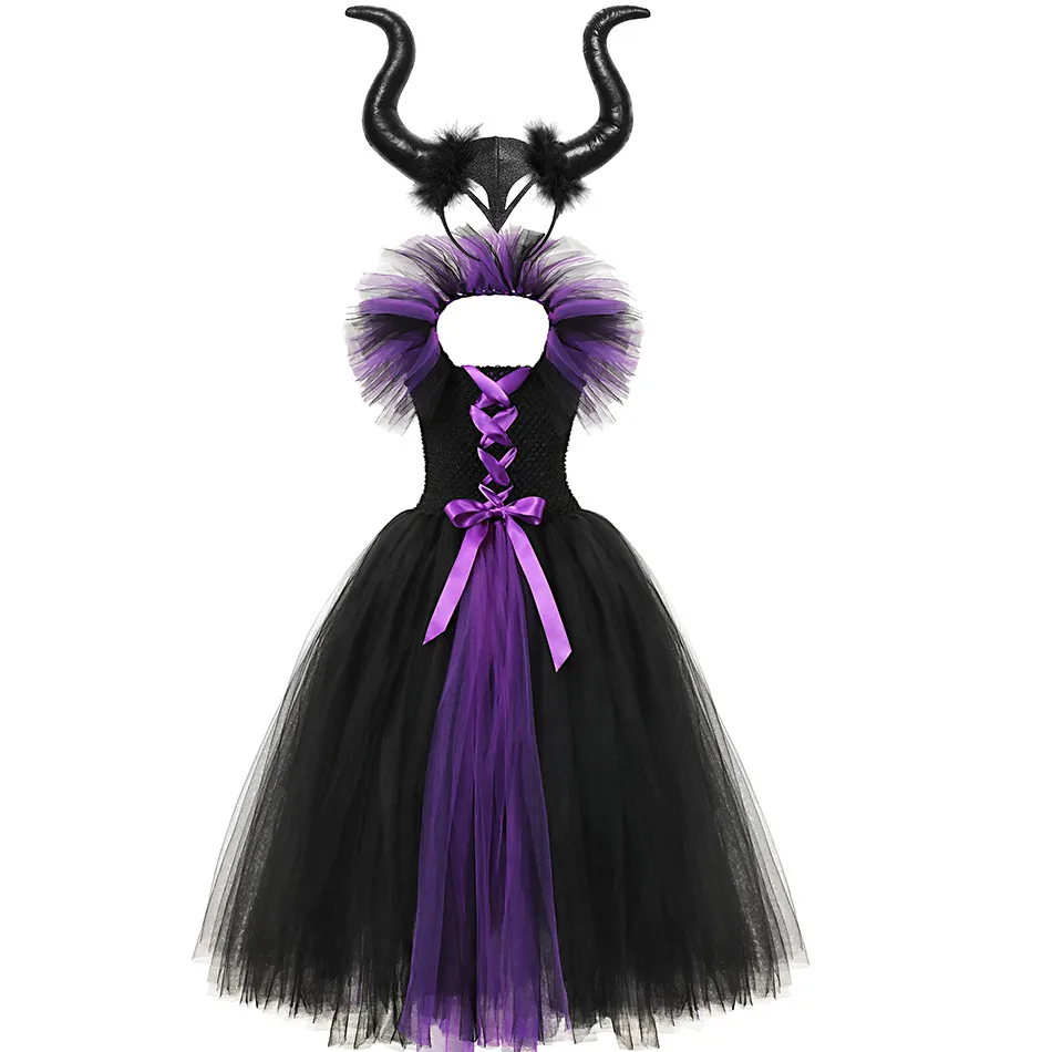 Maleficent Dress Спящая Красавица Принцесса Аврора платье и костюм малефисенты для маленьких девочек комикс Con злая королева косплей наряд Хэллоуин Маскировка - Цвет: Maleficent Dress