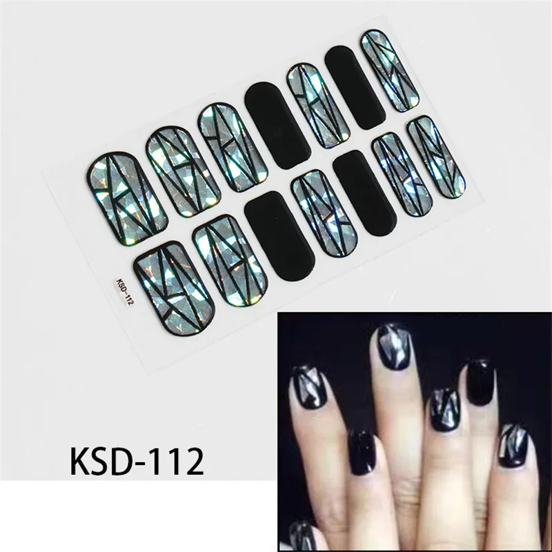 KSD112 14 насадок/листов, цветные 3D наклейки для дизайна ногтей, клей, ползунок, блестящие украшения для ногтей, трафарет для маникюра - Цвет: KSD112