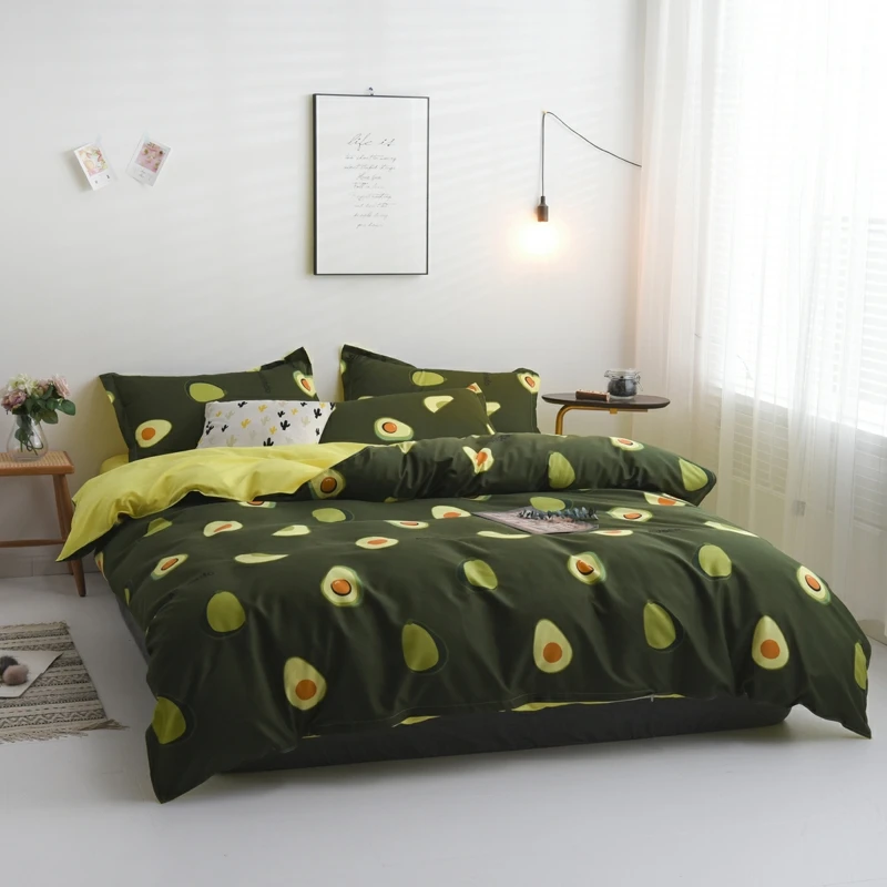 

ANNAs Good Stuff 2019 Fruit Print Fashion Avocado Green Bedding Set Solid Color Yellow Bedsheet Twin Queen King BedCover Hotsale