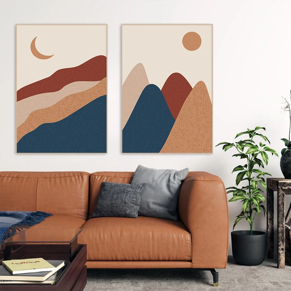 

Abstract Landscape Boho Moon Modern Canvas Painting Minimalist Wall Art Pictures Posters Prints Interior Living Room Home Decor