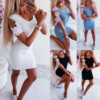 

Women Summer mini dress Bandage Bodycon Floral Short Sleeve Evening Party Cocktail Club Short Mini Dress