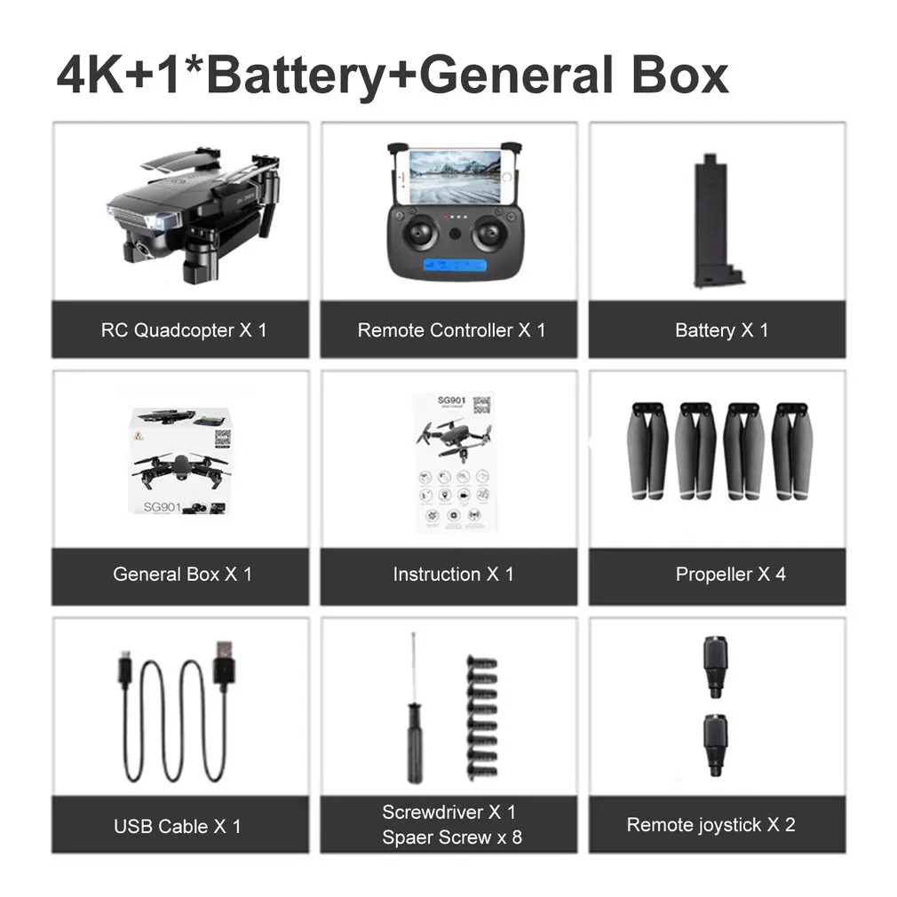 Новинка SG901 камера Дрон 4K HD Двойная камера дроны следуют за мной Квадрокоптер FPV Профессиональный длительный срок службы батареи - Цвет: 4K 1B General Box