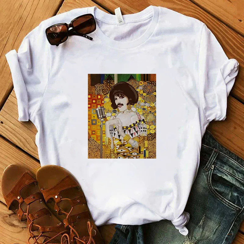 Freddie Mercury T Shirt Wom en Hip Hop 2020 Harajuku Tshirt The Queen Band Graphic Tees Women Fashion 90s Top T-shirt black t shirt for men