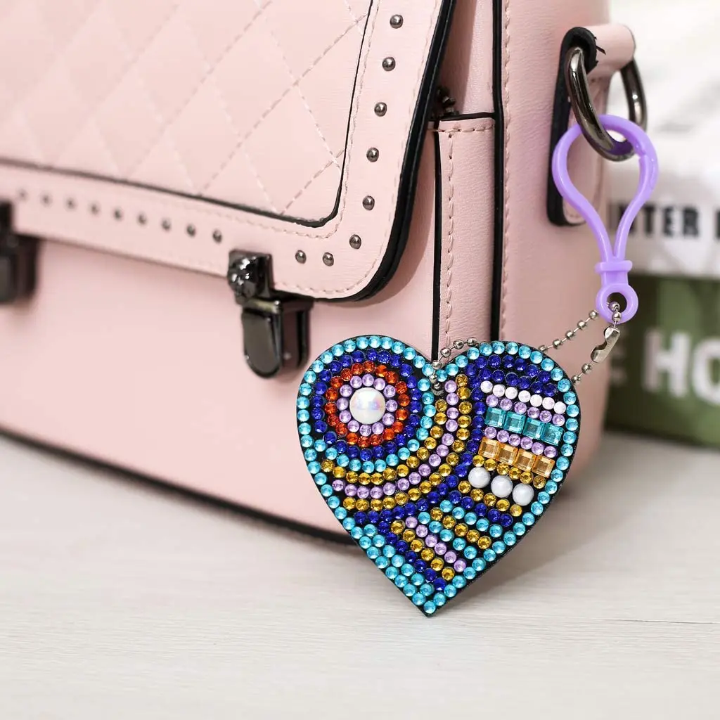5PCS Diamond Painting Keychain Kits Kids and Adult 5D Paint with Diamonds by Numbers Love Heart Diamond Pendant Key Ring diamond keychains