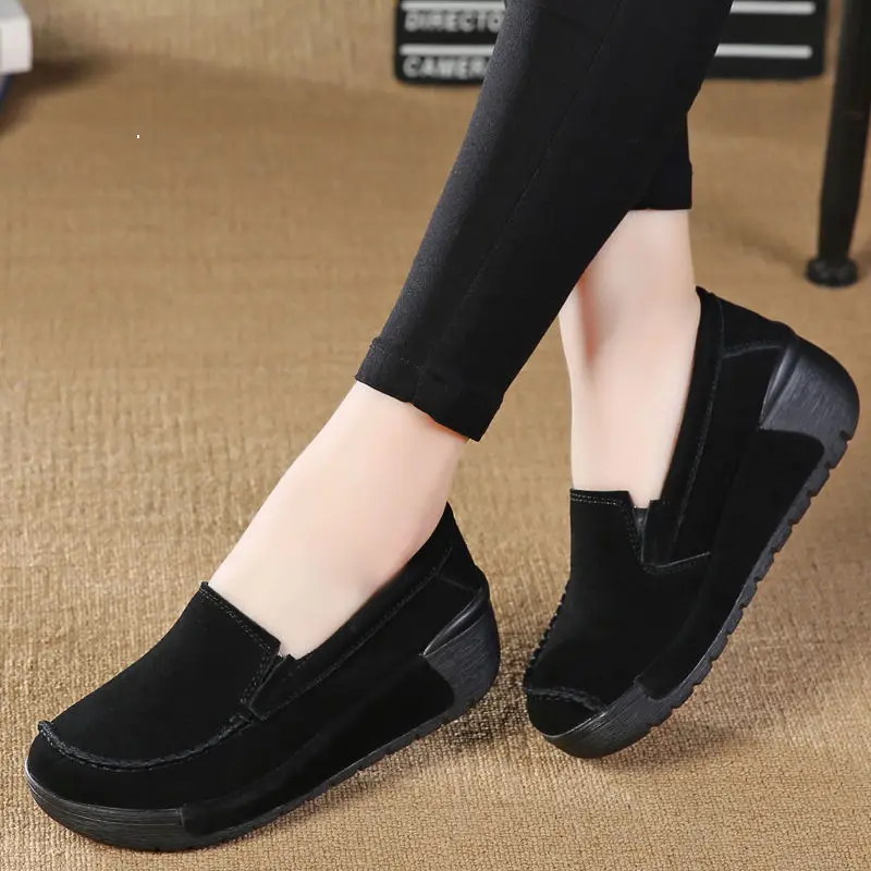 

New Style Korean-style Suede WOMEN'S Shoes Spring And Autumn Thick Bottomed Rocking Shoes Women's Slanted Heel Platform Shoes Ca