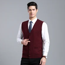 Свитер Мужская одежда осень зима теплый кашемировый шерстяной кардиган Повседневный свитер без рукавов с v-образным вырезом