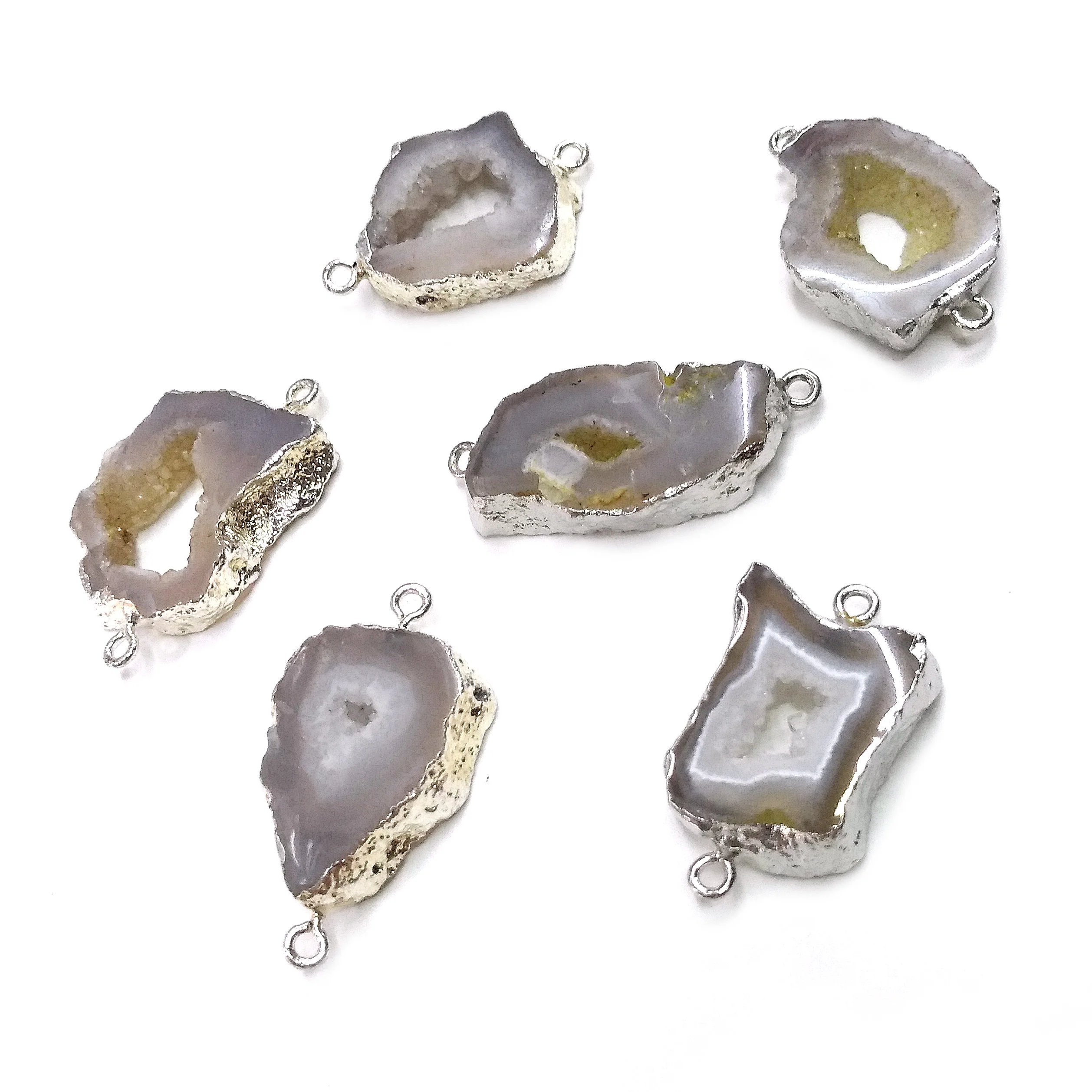 

Natural Stone slice Agates Pendants Double hole connector for Jewelry Making DIY Necklaces Accessorie Size 20x35mm-15x40mm