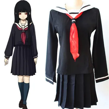 

Japanese/Korean Hell Girl Enma Ai Cosplay Costume School Uniforms JK Student Sailor Suit Top+Dress+Tie