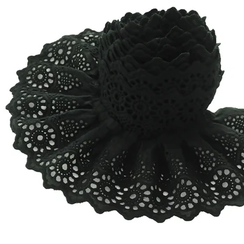 

8.5cm 2meters/lot Pleated Black Color Cotton Embroidered Lace Trimming DIY Clothes Accessory Home Garden Material X652