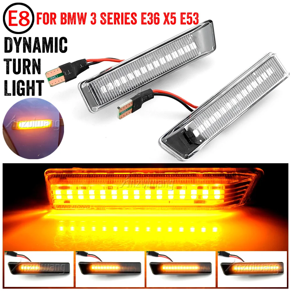 

2x Dynamic Fender LED Turn signal Side Marker Light Sequential Lamp For BMW X5 E53 1999 2001 2002 2003 2004 2005 2006 E36 1997