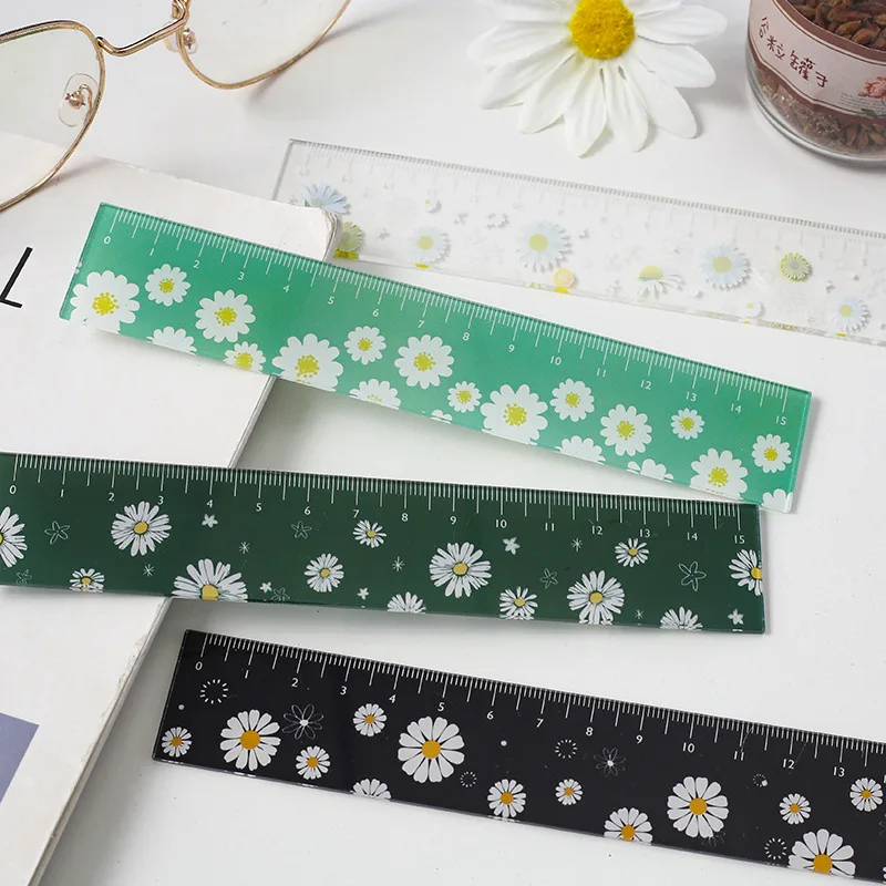 

15cm Fresh Style Daisy Flowers Ins Acrylic Straight Ruler Korean Measure Rulers for Students Scrapbooking Diy Supplies
