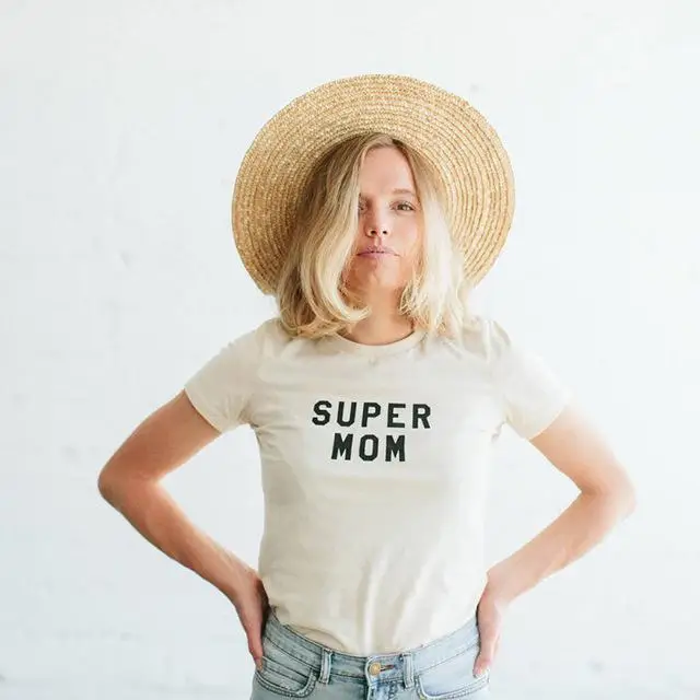 Женская футболка с принтом SUPER MOM хлопковая Повседневная забавная подарок для