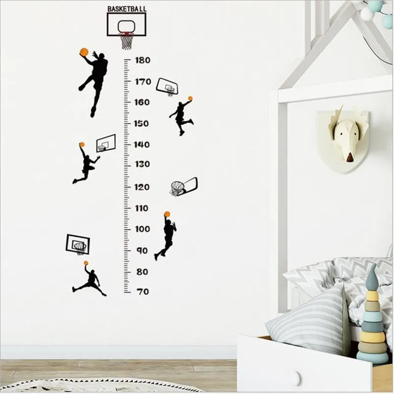 Basketball Boy Height Measure Wall Stickers For Kid's Bedroom Self-Adhesive Wallpaper Child Growth Height Ruler Stickers 30*90CM