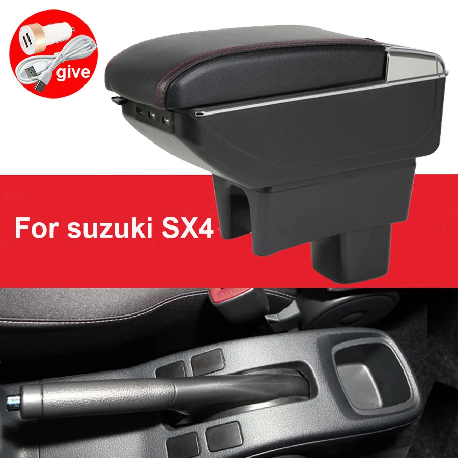 

For suzuki SX4 Armrest car armrest box car accessories central storage box modification with USB LED light Retrofit parts