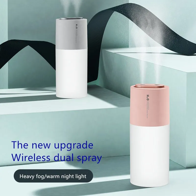 

Portable Air Humidifier Wireless/USB Essential Oil Diffuser Double Nozzle Cool Mist Aroma Diffuser with Coloful LED Light