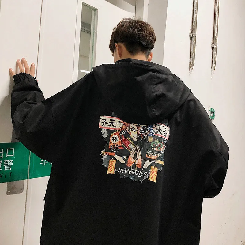 5 New Sweatshirt Men Street Long Sleeve Loose Jacket Coat Japan Style Cartoon Printed Hooded Zipper Male Outwear M-2XL - Цвет: 5