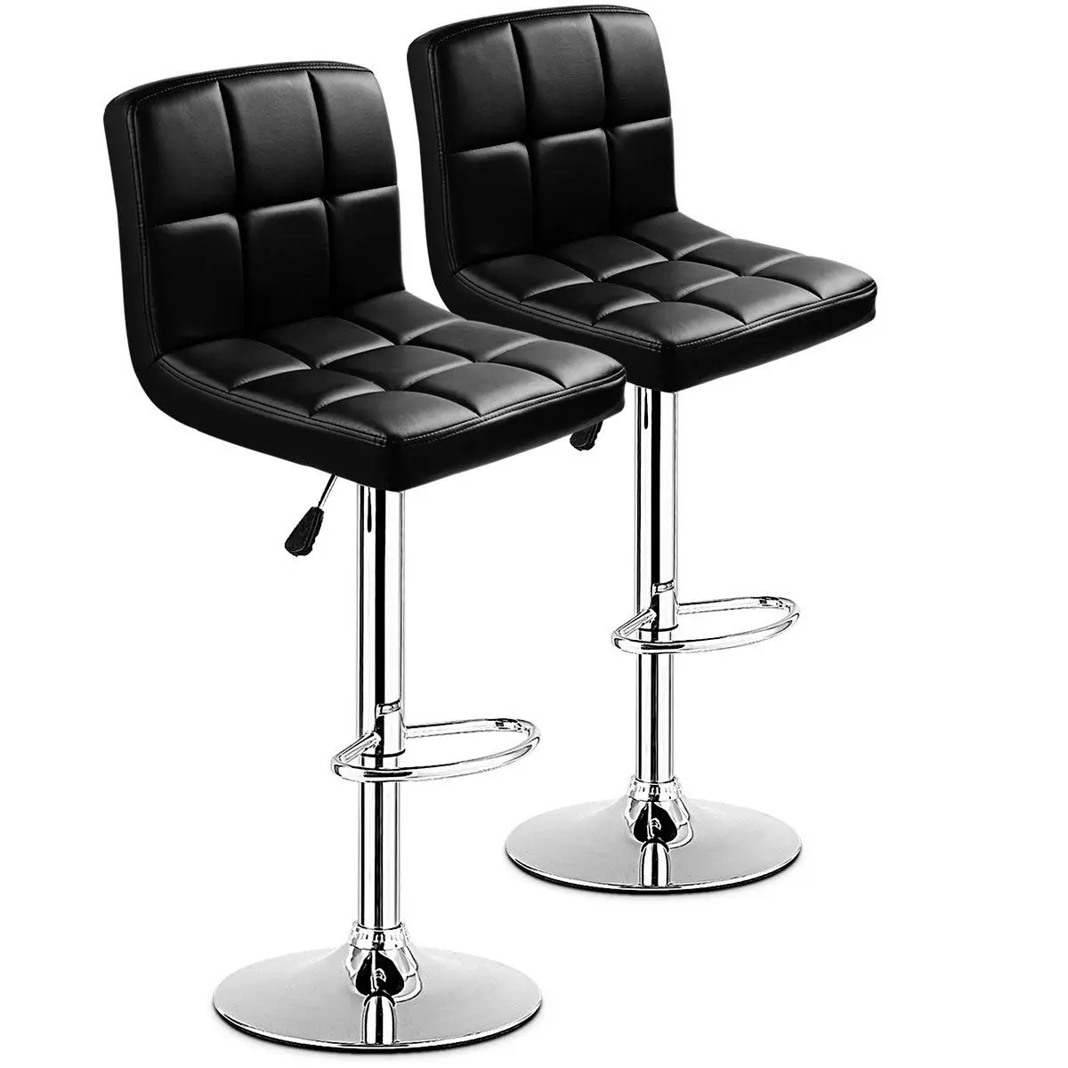 

Set Of 2 Bar Stools PU Leather Adjustable Barstool Swivel Pub Chairs Black