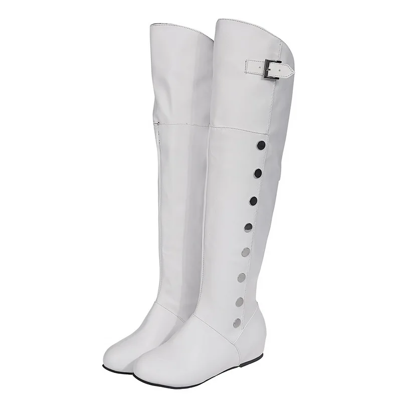 PUIMENTIUA Hot Sale Spring Autumn Knee-High Boots Women Fashion White Flat Woman Leather Shoes Winter plus Size 35-43