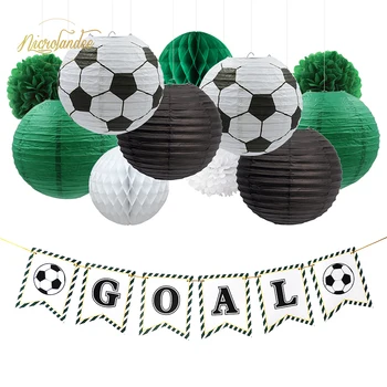 

NICROLANDEE 17Pcs/Set Soccer Goal Party Decorations Package Banner Paper Lantern Pom Poms Honeycomb Ball for Birthday DIY Party