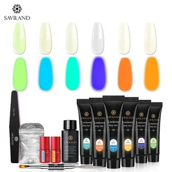 

SAVILAND Glow In Dark Poly Gel Set Crystal UV Builder Gel Tips Enhancement Slip Solution Poly Gel Quick Extension Nail Art Kits