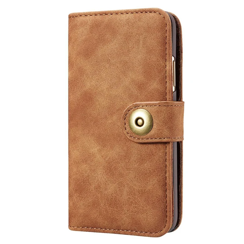 

for IPhone Cowhide Business Wallet Detachable Flip Phone Case Holder Protective Leather Case-brown
