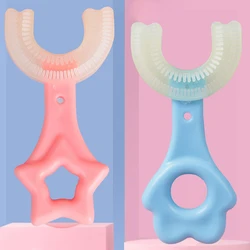 Novo bebê escova de dentes crianças 360 ° em forma de u crianças dente limpo silicone macio infantil bonito dentes limpeza dos cuidados orais