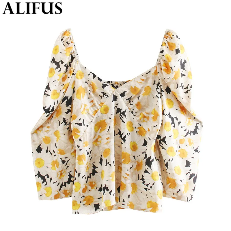 Fashion Za Women Shirt 2020 Autumn Casual Floral Print Square Collar Shirts Blouses Loose Ladies Long Sleeve Blusas Tops | Женская