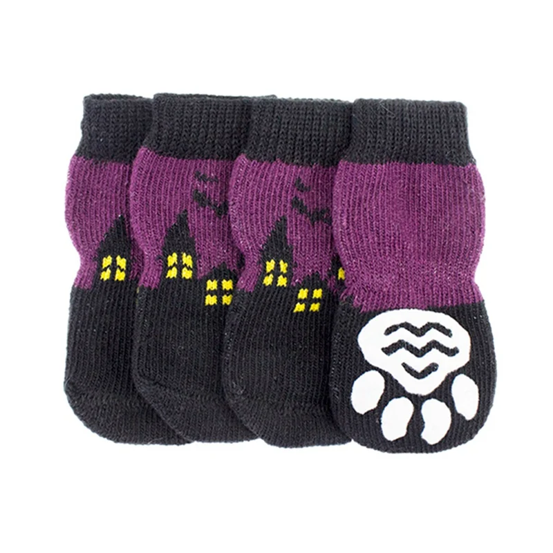 4 шт./лот; нескользящие носки для собак на Хэллоуин; милая обувь для домашних животных; сезон весна-лето; дышащие мягкие носки для собак