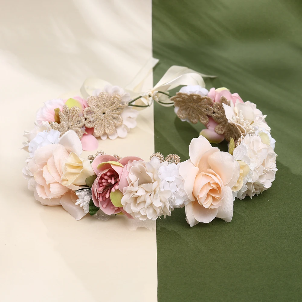 pink white crown Европейская и американская мода, свадебные украшения, искусственный венок, роза, ротанг, лента, венок, повязка на голову, свадебная повязка на голову, ювелирные изделия - Окраска металла: pink white crown