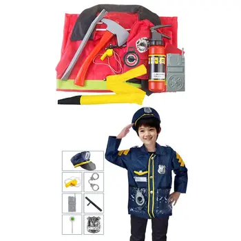 

Kids Cosplay Costume Career Firefighter Policemen Pretend Play Outfit Halloween Roleplay Clothing
