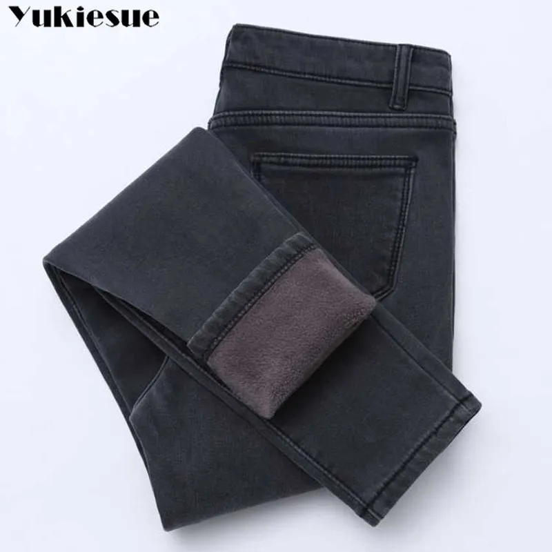 

2019 Winter Jeans Women Gold Fleeces Inside Thickening Denim Pants High Waist Warm Trousers Female jeans woman Pants Plus size