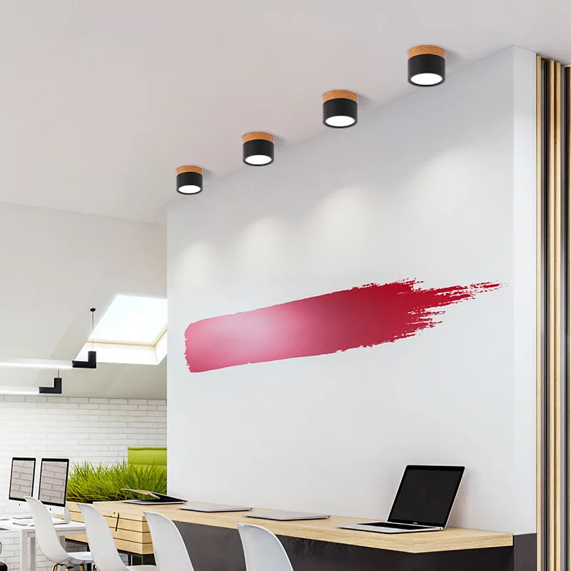 

LED Downlight Dimmable Led Surface Mounted Ceiling Downlight Nordic Iron+wood Spot light for indoor Foyer,Living Room