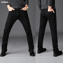 Черные повседневные зимние мужские джинсы, сильная джинсовая эластичная ткань, облегающий светильник, мужские брюки, низкая цена, горячая распродажа, мужские Модные джинсы